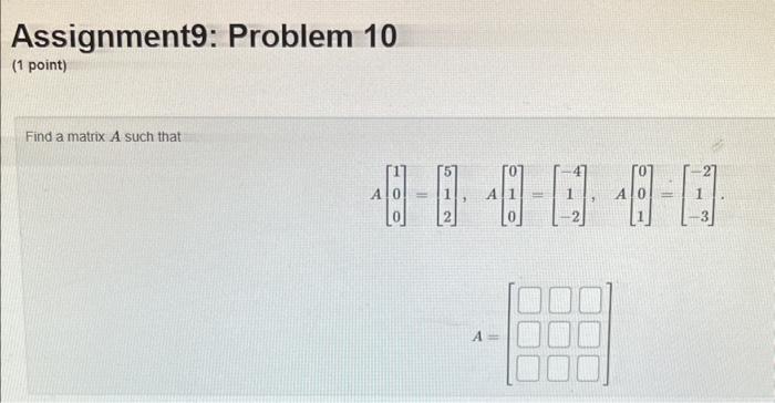 Solved Assignment9: Problem 10 (1 point) Find a matrix A | Chegg.com