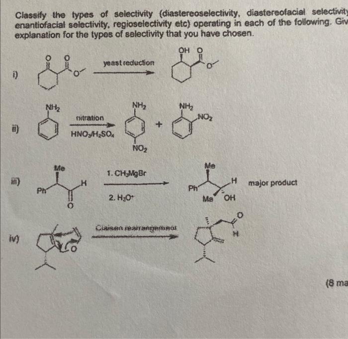 Solved Classify The Types Of Selectivity | Chegg.com