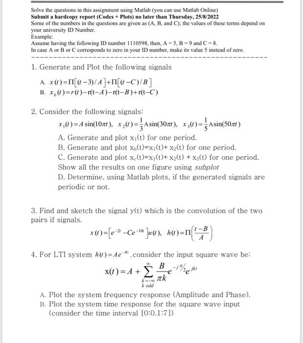 Solve The Questions In This Assignment Using Matlab | Chegg.com