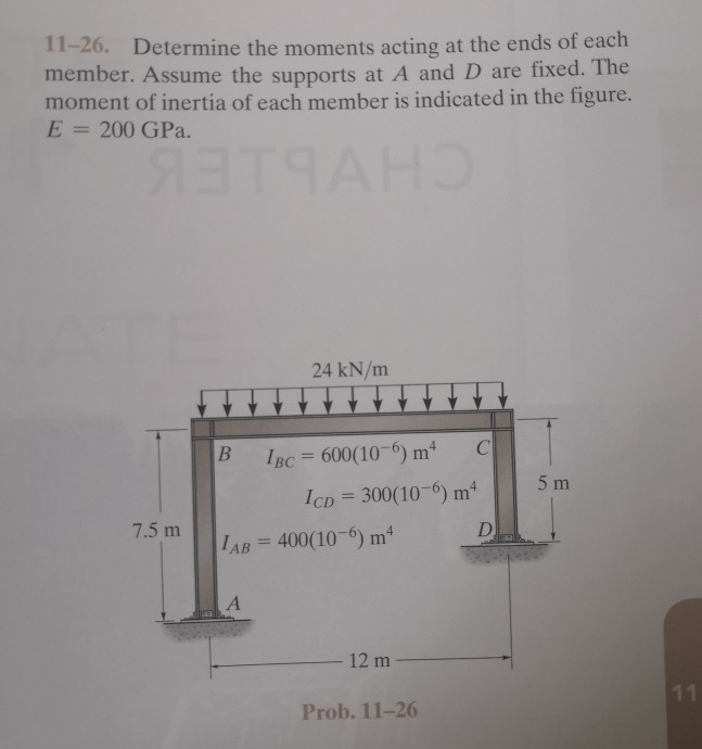 Solved 11-26. Determine The Moments Acting At The Ends Of | Chegg.com