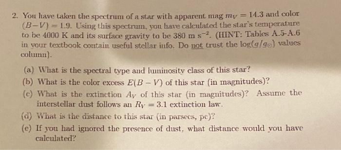 Solved 2. You have taken the spectrum of a star with | Chegg.com