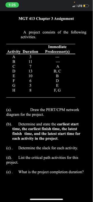 Solved 1:25 | MGT 413 Chapter 3 Assignment A Project | Chegg.com