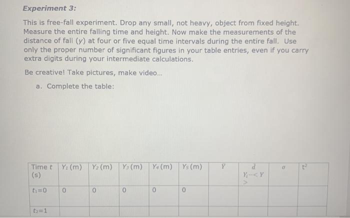 Solved Experiment 3: This is free fall experiment. Drop any | Chegg.com