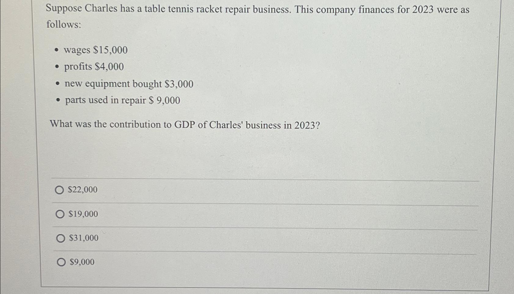 Solved Suppose Charles has a table tennis racket repair