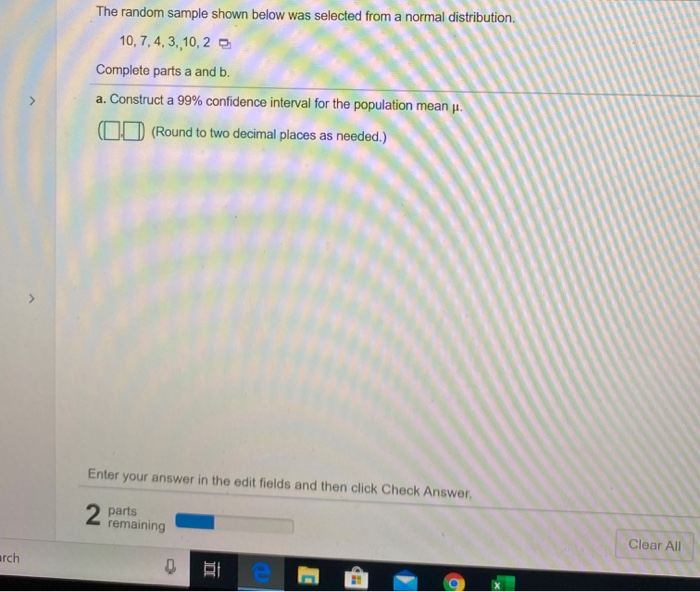 Solved The random sample shown below was selected from a | Chegg.com