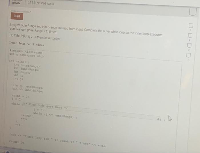 Solved Integers outerRange and innerRange are read from | Chegg.com