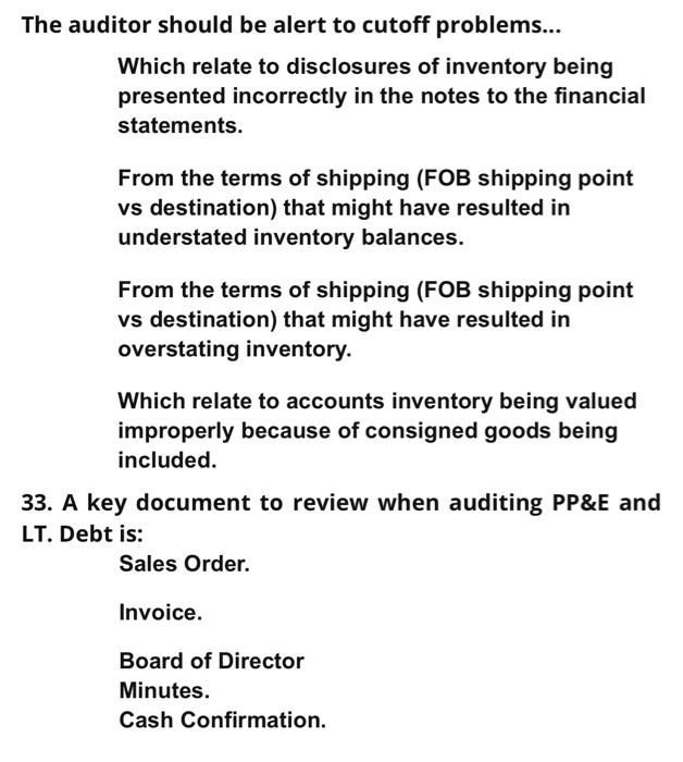Solved 33. A key document to review when auditing PP\\&E and