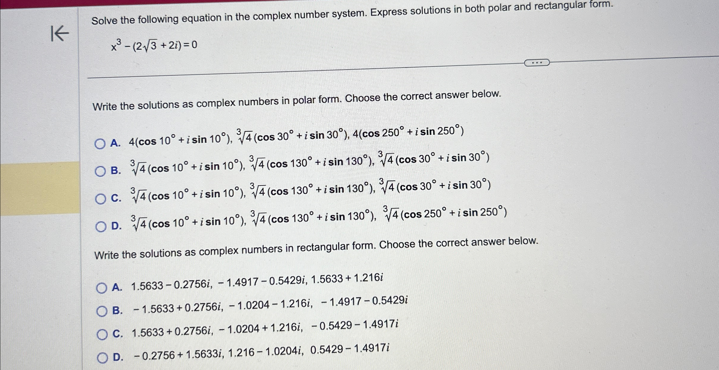Solved Solve the following equation in the complex number | Chegg.com