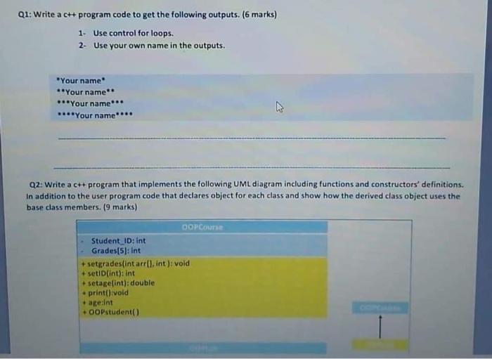 Solved Q1: Write a ch program code to get the following | Chegg.com