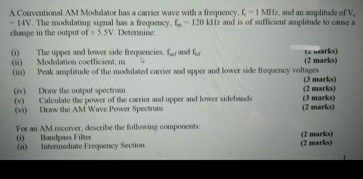 Solved A Conventional AM Modulator has a carrier wave with a | Chegg.com