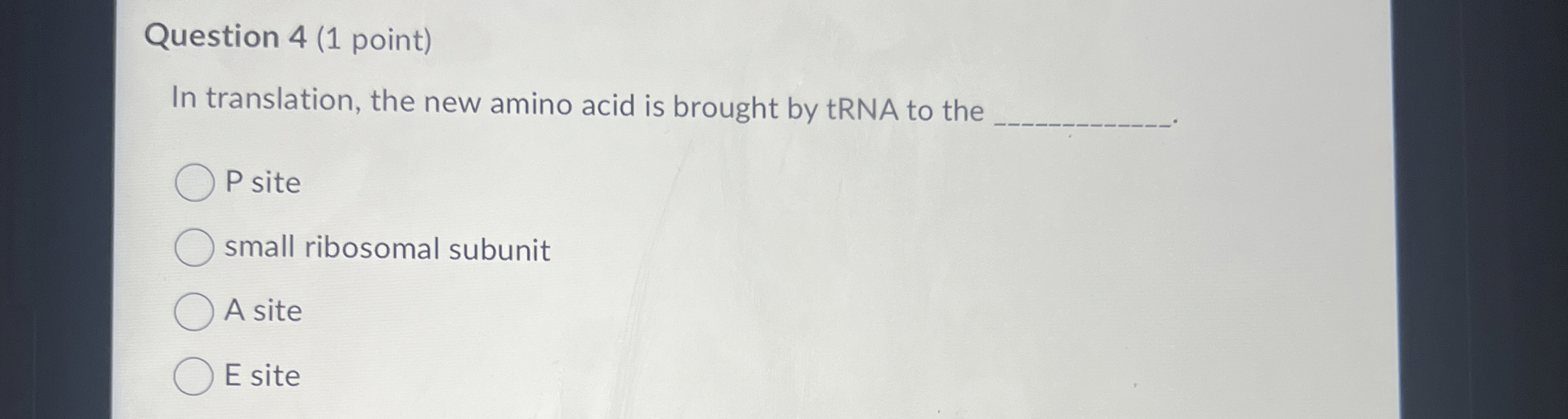 Solved Question 4 (1 ﻿point)In translation, the new amino | Chegg.com