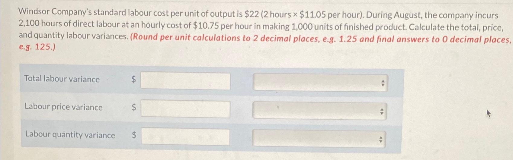 Solved Windsor Company's standard labour cost per unit of | Chegg.com