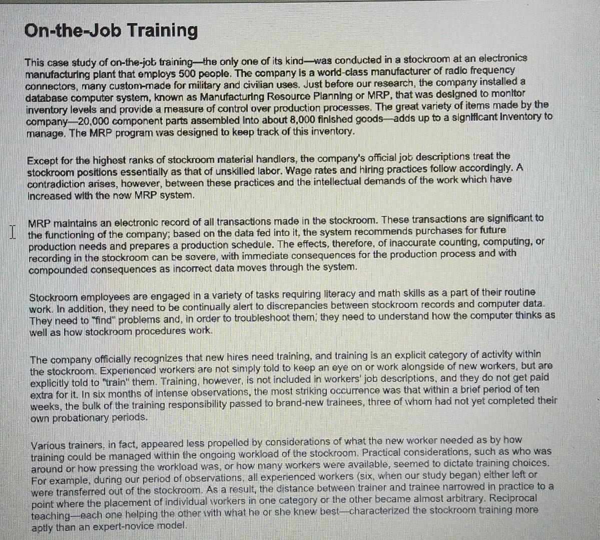 case study of job training