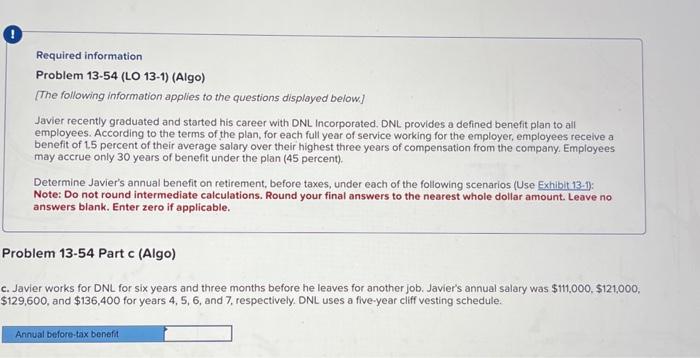 Solved Required Information Problem 13.54 (LO 13-1) (Algo) | Chegg.com