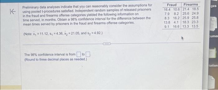 Solved Preliminary data analyses indicate that you can | Chegg.com