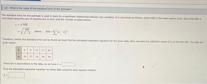 Solved The standard error for the estimate is used in tests | Chegg.com