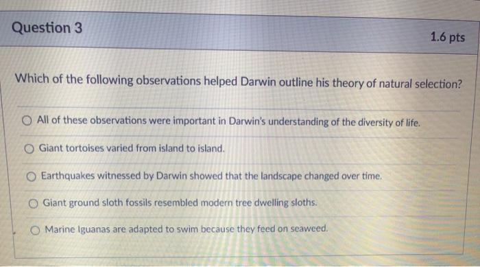 Solved Question 1 1.6 pts Why did Darwin get credit for | Chegg.com