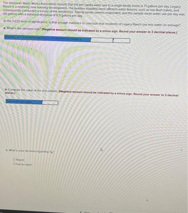 Solved The American Water Works Association reports that the