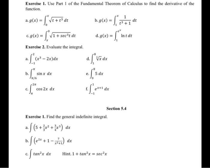 Exercise 1 Use Part 1 Of The Fundamental Theorem Of Chegg 