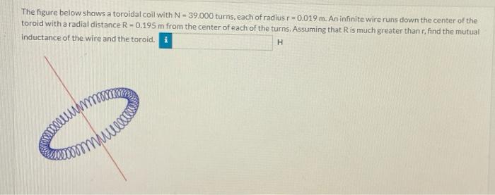 Solved The figure below shows a toroidal coil with N-39.000 | Chegg.com