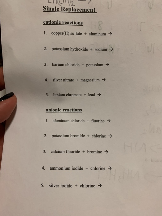Solved LUI Single Replacement cationic reactions 1.