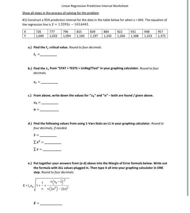 Solved \#1) Construct a 95% prediction interval for the data | Chegg.com