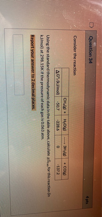 Solved DD Question 34 4 pts Consider the reaction CHA(g) + | Chegg.com