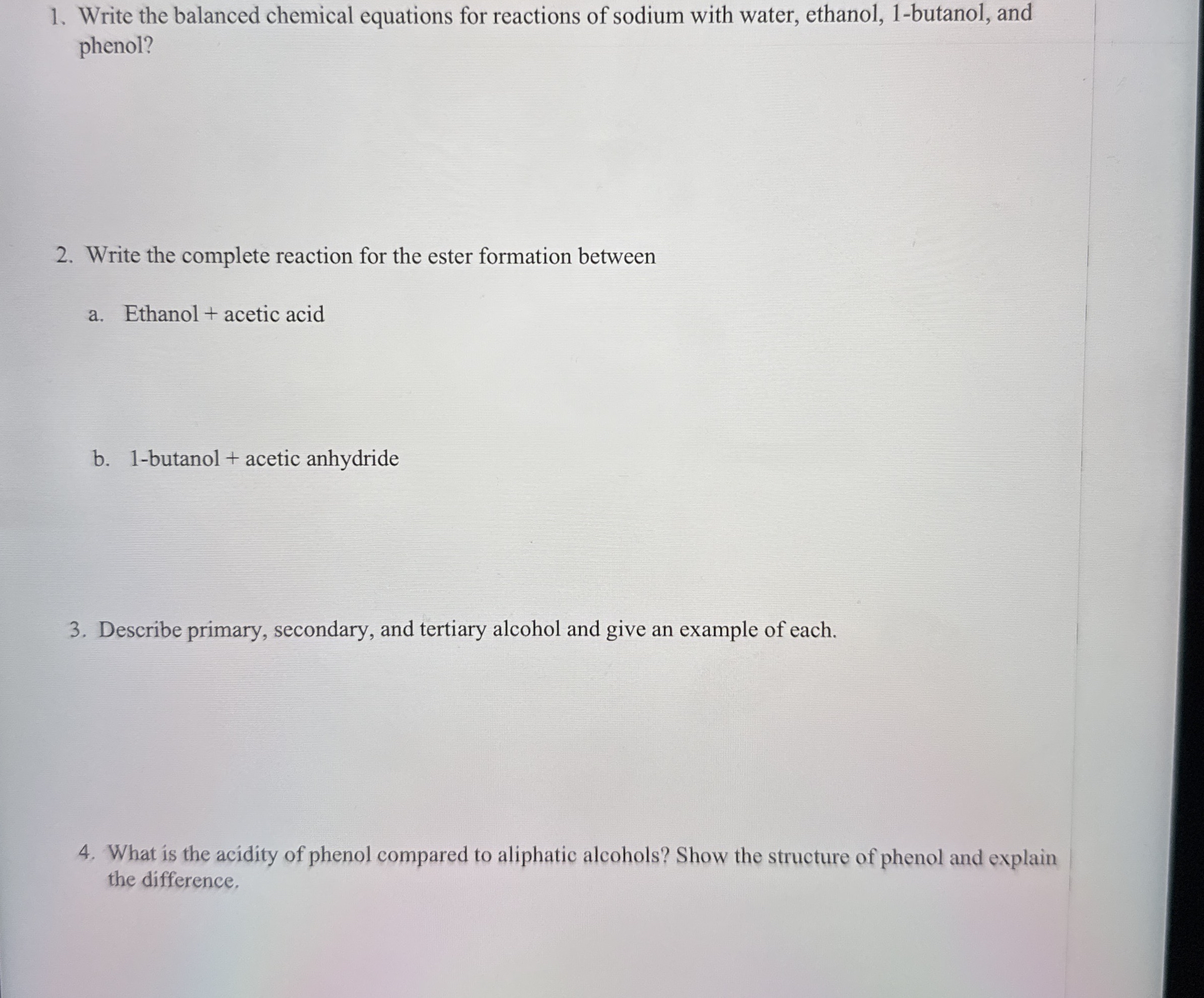 Solved Write the balanced chemical equations for reactions | Chegg.com
