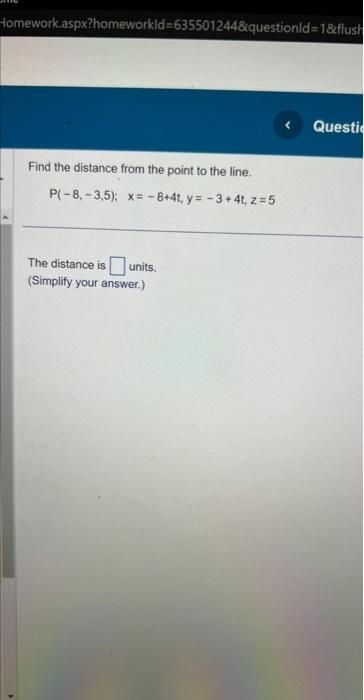 Solved Find the distance from the point to the line. | Chegg.com