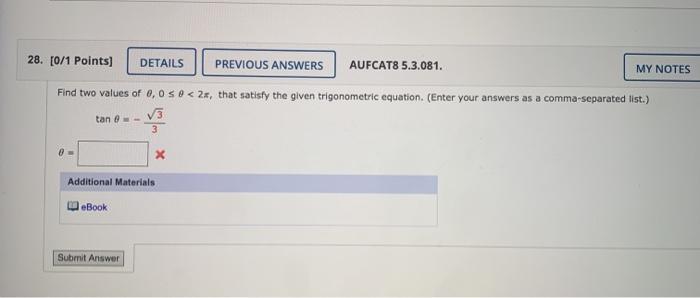 Solved 28. [0/1 Points) DETAILS PREVIOUS ANSWERS AUFCAT8 | Chegg.com