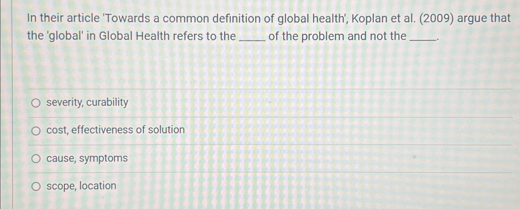Solved In their article 'Towards a common definition of | Chegg.com
