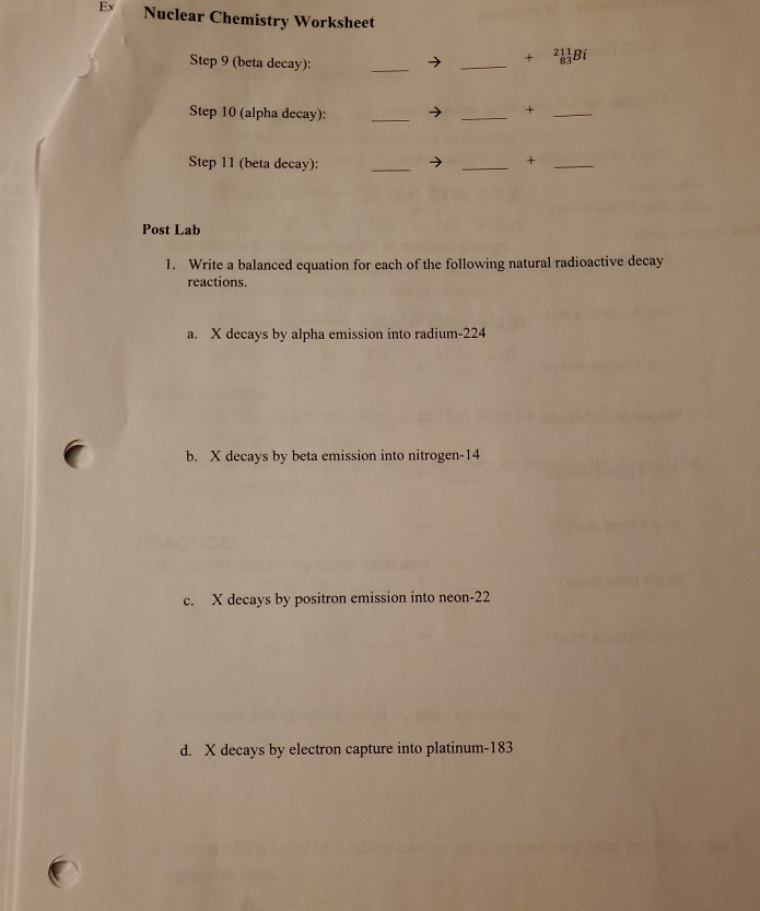 Solved Ex Nuclear Chemistry Worksheet Step 9 Beta Decay Chegg Com