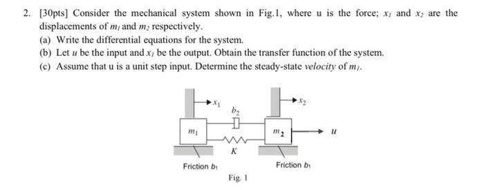 Solved 2. [30pts] Consider the mechanical system shown in | Chegg.com