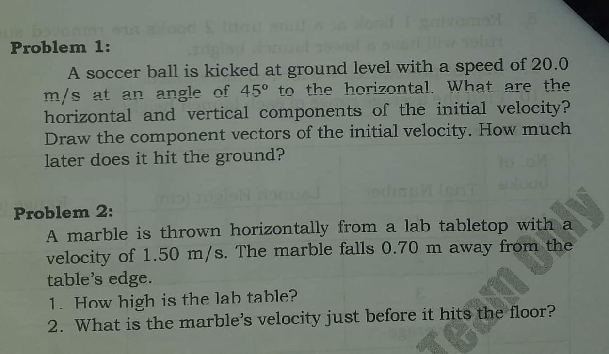 Solved Problem 1 A soccer ball is kicked at ground level