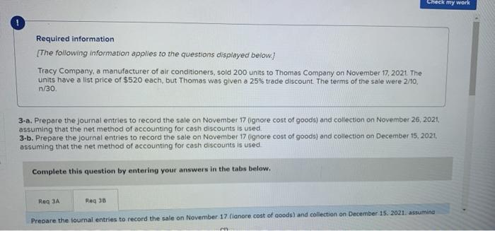 Solved Check my work Required information [The following | Chegg.com