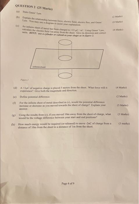 Solved QUESTION 2 (25 Marks) State Gauss Law. (b) Explain | Chegg.com