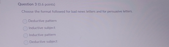 Solved Question 3 (0.6 ﻿points)Choose the format followed | Chegg.com