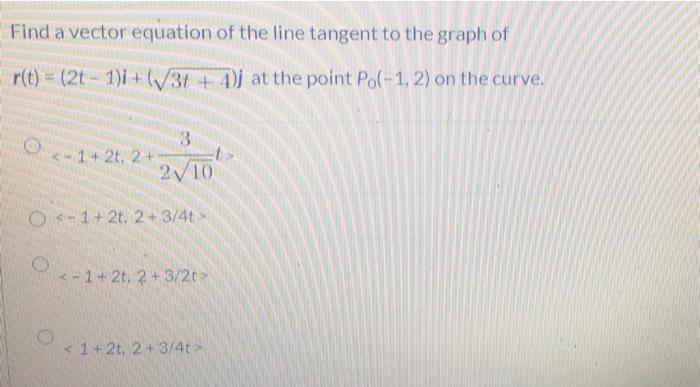 Solved Find a vector equation of the line tangent to the | Chegg.com