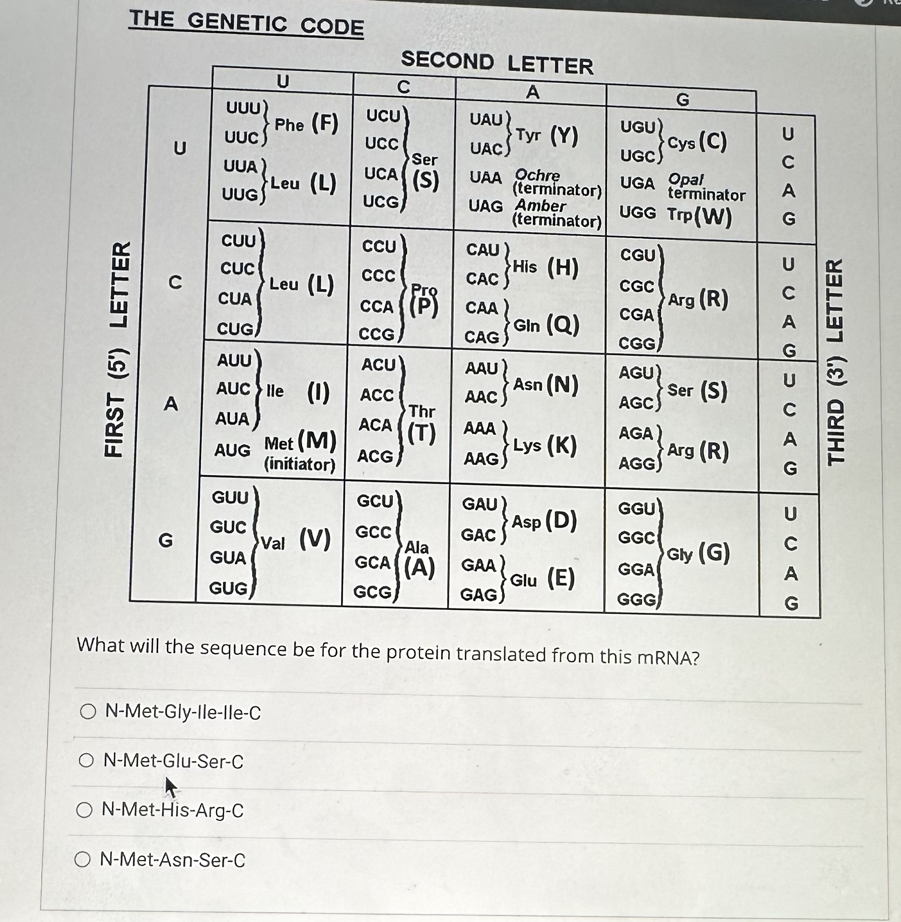 Solved THE GENETIC CODESECOND LETTERWhat will the sequence | Chegg.com