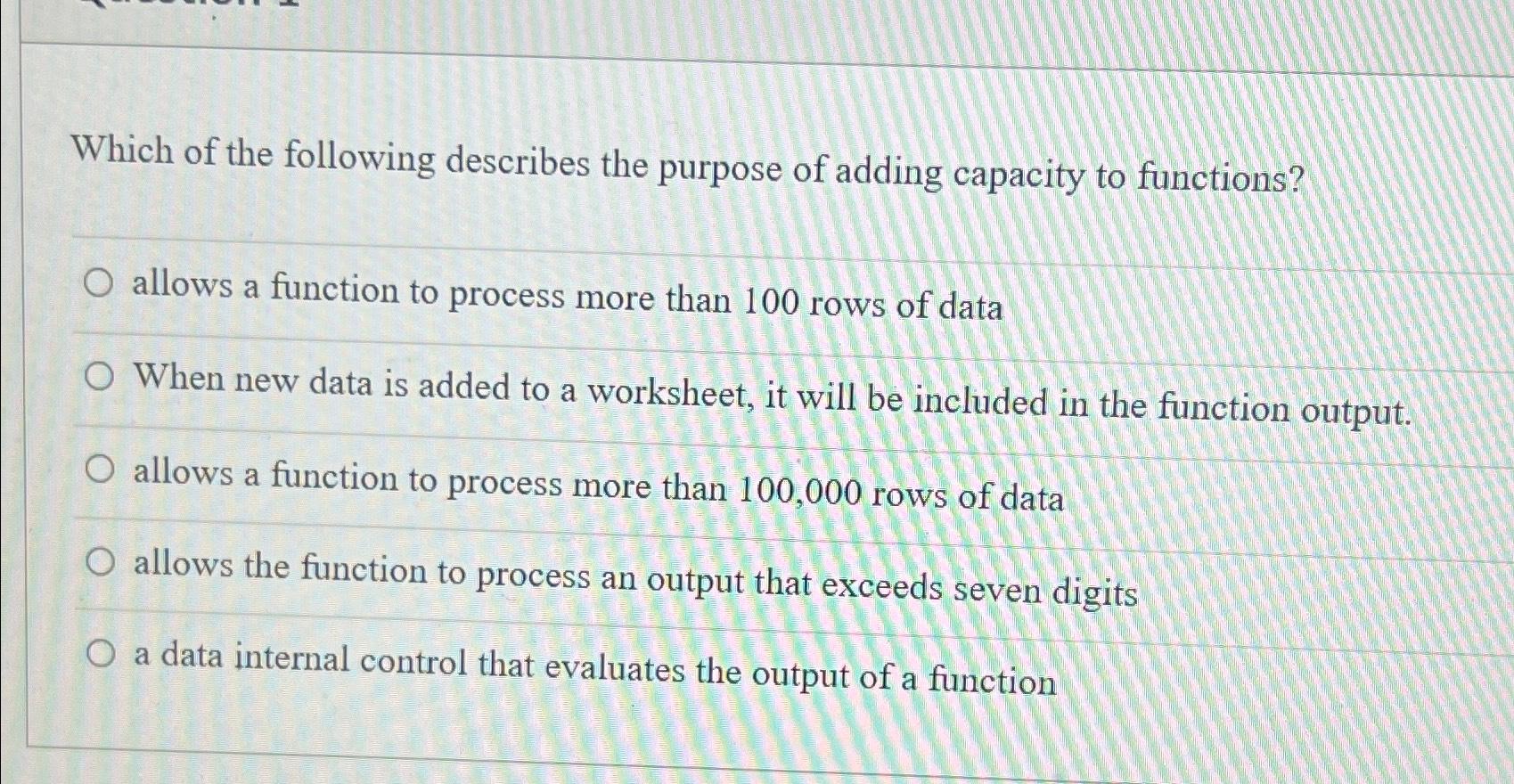 Solved Which of the following describes the purpose of | Chegg.com