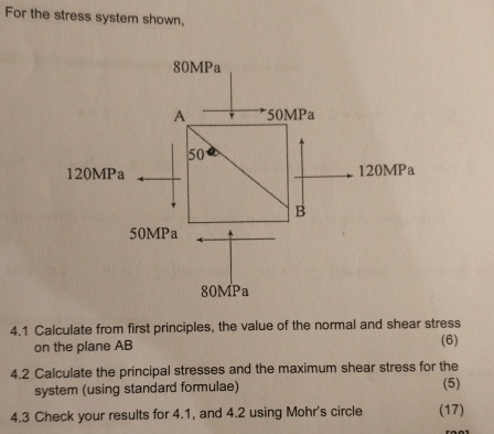Solved For the stress system shown,4.1 ﻿Calculate from first | Chegg.com