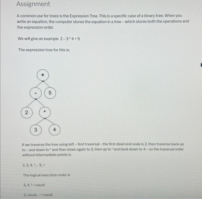 Solved A common use for trees is the Expression Tree. This | Chegg.com