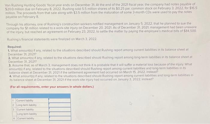 Solved Van Rushing Hunting Goods' fiscal year ends on | Chegg.com