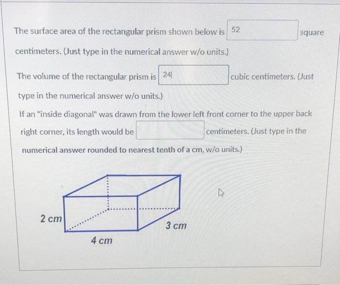 Solved The surface area of the rectangular prism shown below | Chegg.com