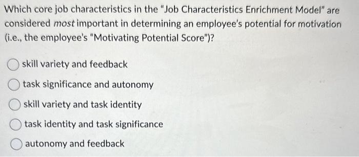 Which core job characteristics in the "Job | Chegg.com
