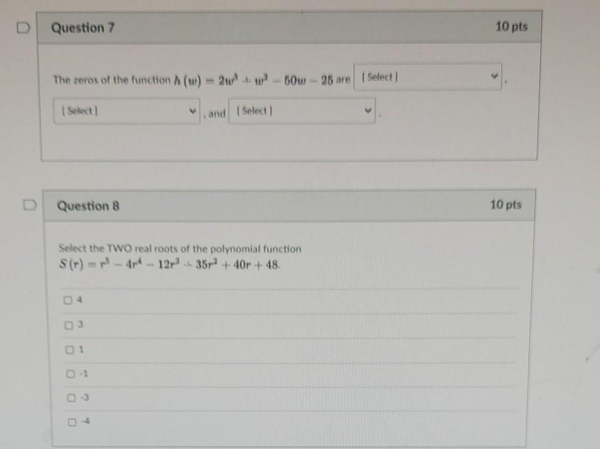Solved Question 7 10 pts The zeros of the function () = 20 - | Chegg.com