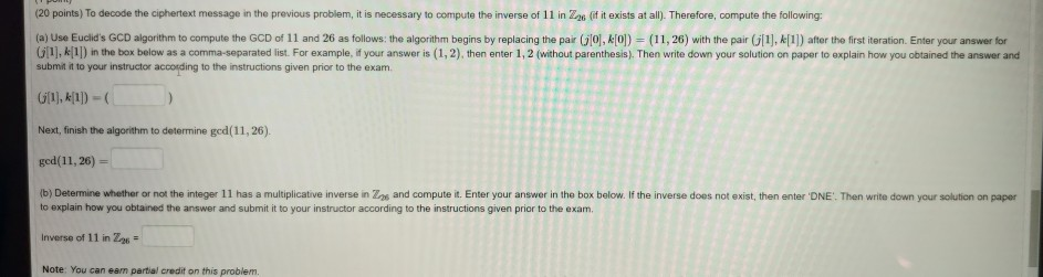 Solved (20 points) To decode the ciphertext message in the | Chegg.com