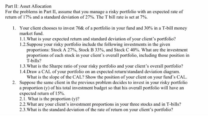 Part Ii Asset Allocation For The Problems In Part Chegg 