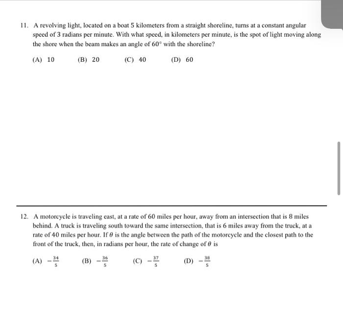 Solved 11. A revolving light, located on a boat 5 kilometers