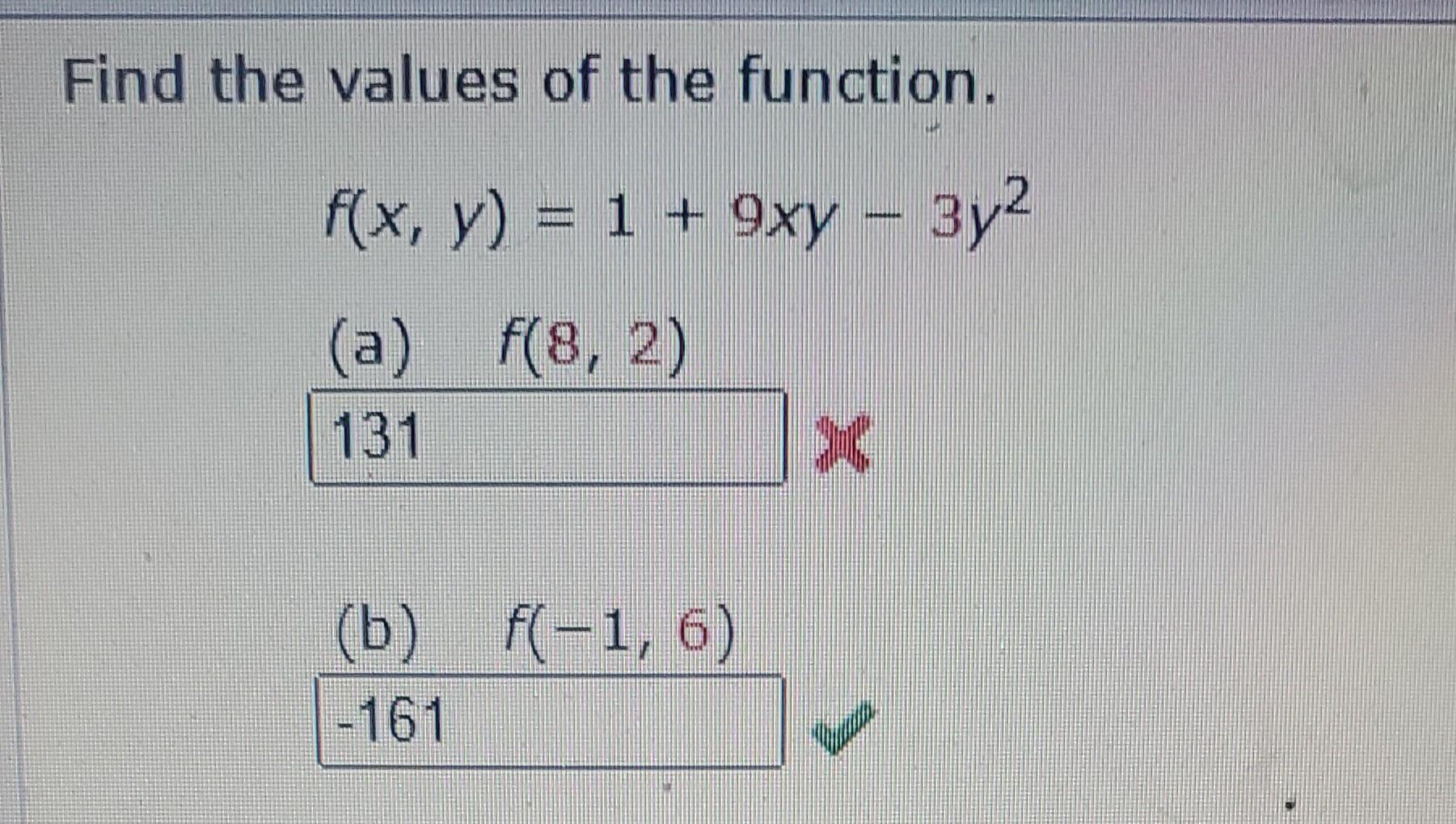 Solved Find The Values Of The Function F X Y 1 9xy−3y2